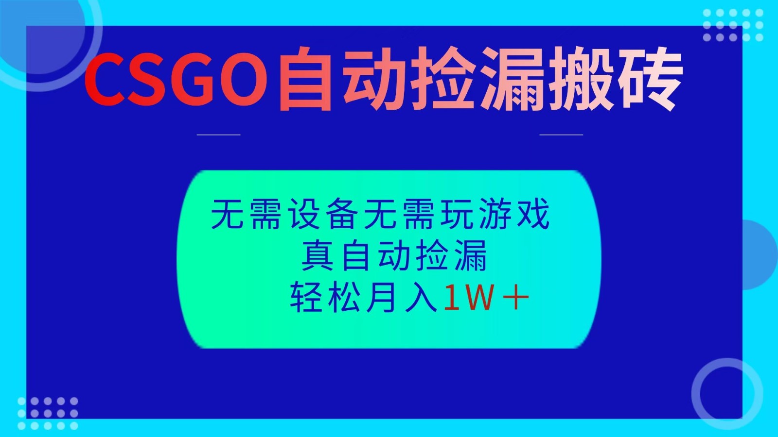 CSGO自动捡漏搬砖，当天操作当天见结果，无需了解游戏，包教包会包落地-网创资源站