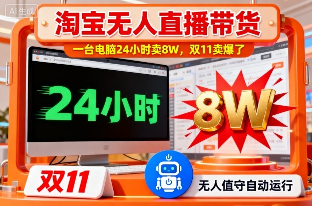 淘宝无人直播带货，一台电脑214小时卖8W，双11卖爆了【揭秘】-网创资源站