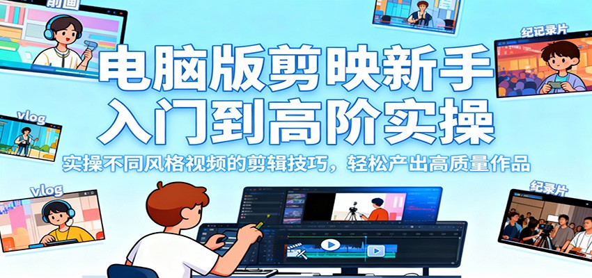 电脑版剪映新手入门到高阶实操，实操不同风格视频的剪辑技巧，轻松产出高质量作品-网创资源站