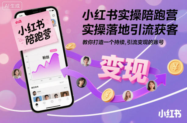 小红书实操陪跑营，实操落地引流获客，教你打造一个持续引流变现的账号-网创资源站