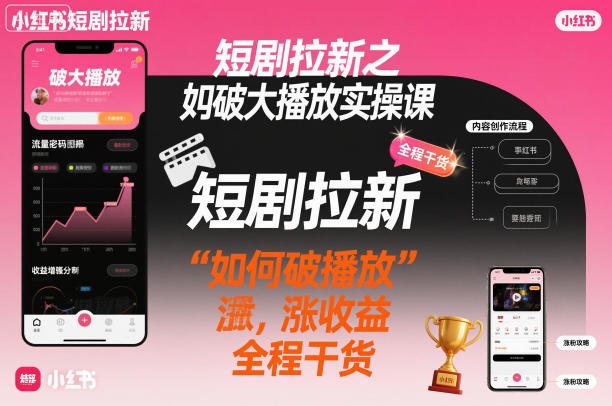 短剧拉新之小红书如何破大播放实操课，如何破播放，涨收益，全程干货-网创资源站