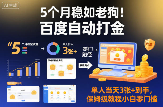 5个月稳如老狗！百度自动打金，单人当天3张+到手，保姆级教程小白零门槛【揭秘】-网创资源站