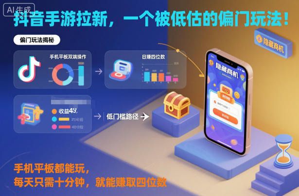 抖音手游拉新，一个被低估的偏门玩法！手机平板都能玩，每天只需十分钟，就能賺取四位数【揭秘】-网创资源站