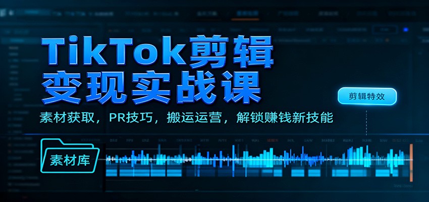 TikTok剪辑变现实战课：素材获取，PR技巧，搬运运营，解锁赚钱新技能-网创资源站