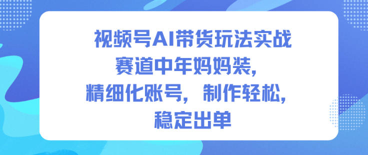 视频号AI带货玩法实战，赛道中年妈妈装，精细化账号，制作轻松，稳定出单-网创资源站