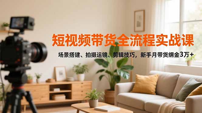 短视频带货全流程实战课，场景搭建、拍摄运镜、剪辑技巧，新手月带货佣金3万+-网创资源站