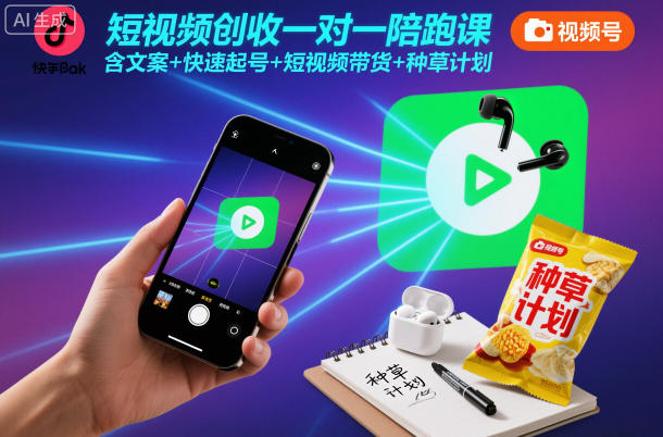 短视频创收一对一陪跑课，含文案+快速起号+短视频带货+种草计划-网创资源站