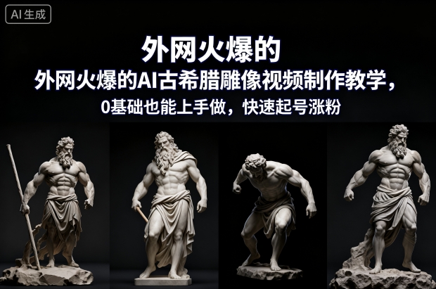 外网火爆的AI古希腊雕像视频制作教学，0基础也能上手做，快速起号涨粉-网创资源站