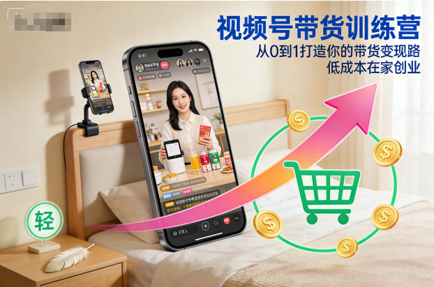 视频号带货训练营，从0到1打造你的带货变现路，低成本在家创业-网创资源站
