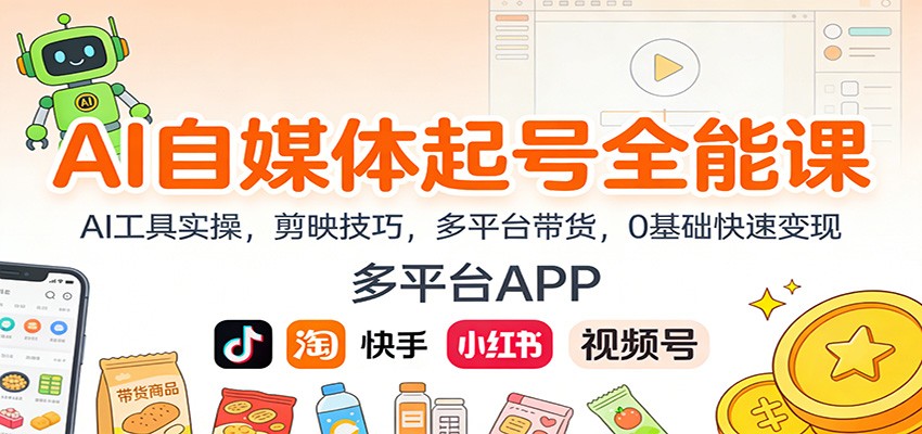 AI自媒体起号全能课：AI工具实操，剪映技巧，多平台带货，0基础快速变现-网创资源站