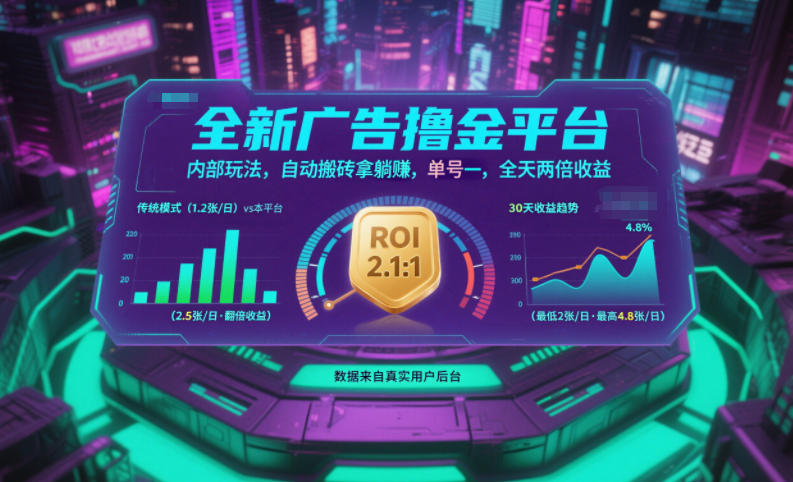 全新广告撸金平台，内部玩法，自动搬砖拿躺賺，单号一天保底2张+，全天两倍收益【揭秘】-网创资源站