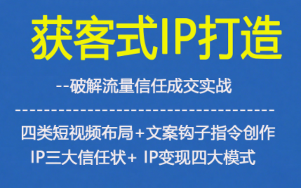 获客型IP打造，破解流量信任成，四类短视频布局+文案钩子指令创作IP三大信任状+IP变现四大模式-网创资源站