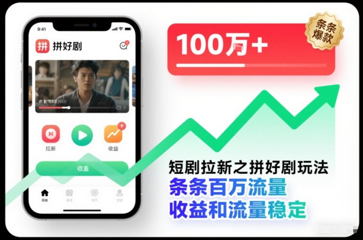 短剧拉新之拼好剧玩法，条条百万流量，收益和流量稳定-网创资源站