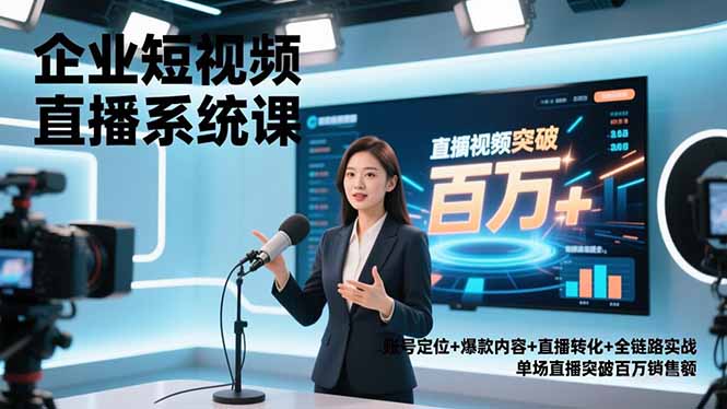 企业短视频直播系统课，账号定位+爆款内容+直播转化+全链路实战，单场直播突破百万销售额-网创资源站