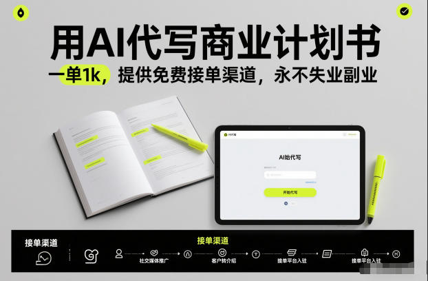 用AI代写商业计划书，一单1k，提供免费接单渠道，永不失业副业-网创资源站