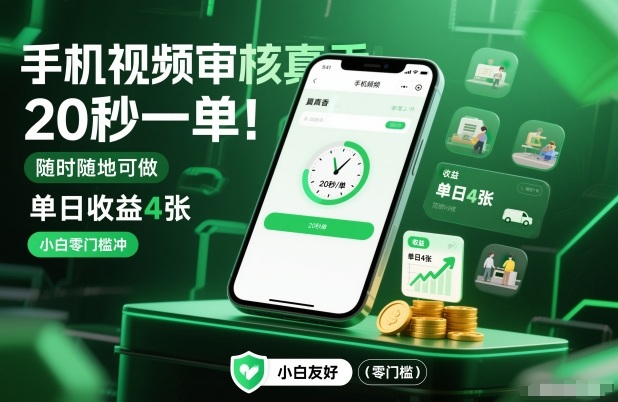 手机视频审核真香！20秒一单，随时随地可做，单日收益4张，小白零门槛冲【揭秘】-网创资源站
