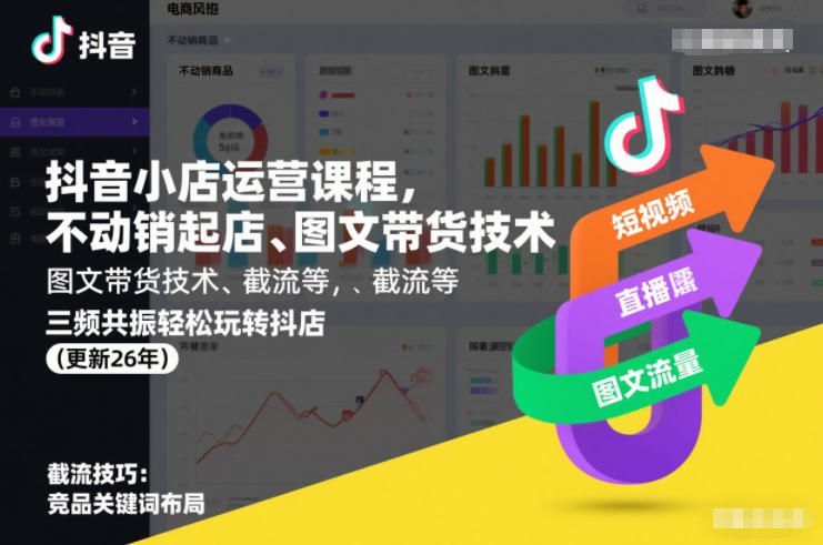 抖音小店运营课程，不动销起店、图文带货技术、截流等，三频共振轻松玩转抖店(更新26年)-网创资源站