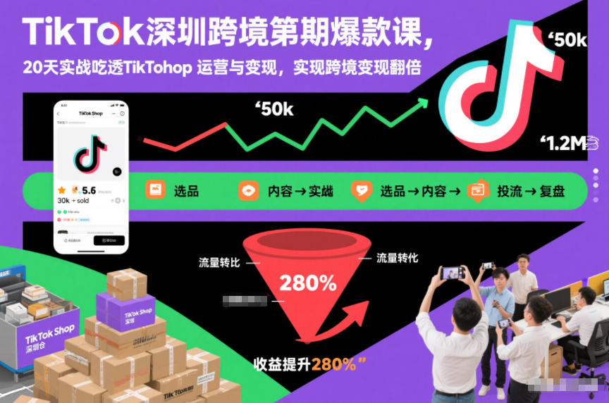 TikTok深圳跨境第2期爆款课，20天实战吃透TikTok Shop运营与变现，实现跨境变现翻倍-网创资源站