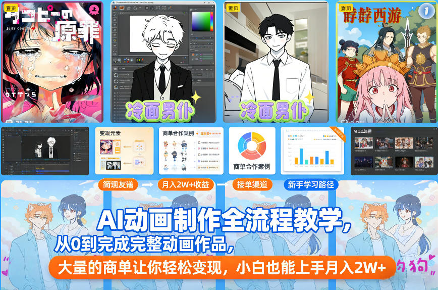 AI动画制作全流程教学，从0到完成完整动画作品，大量的商单让你轻松变现，小白也能上手月入2W+-网创资源站