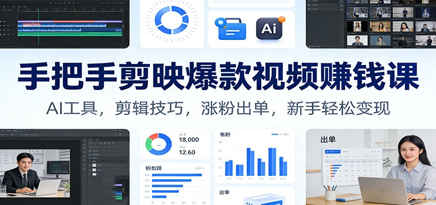 手把手剪映爆款视频赚钱课：AI工具，剪辑技巧，涨粉出单，新手轻松变现-网创资源站