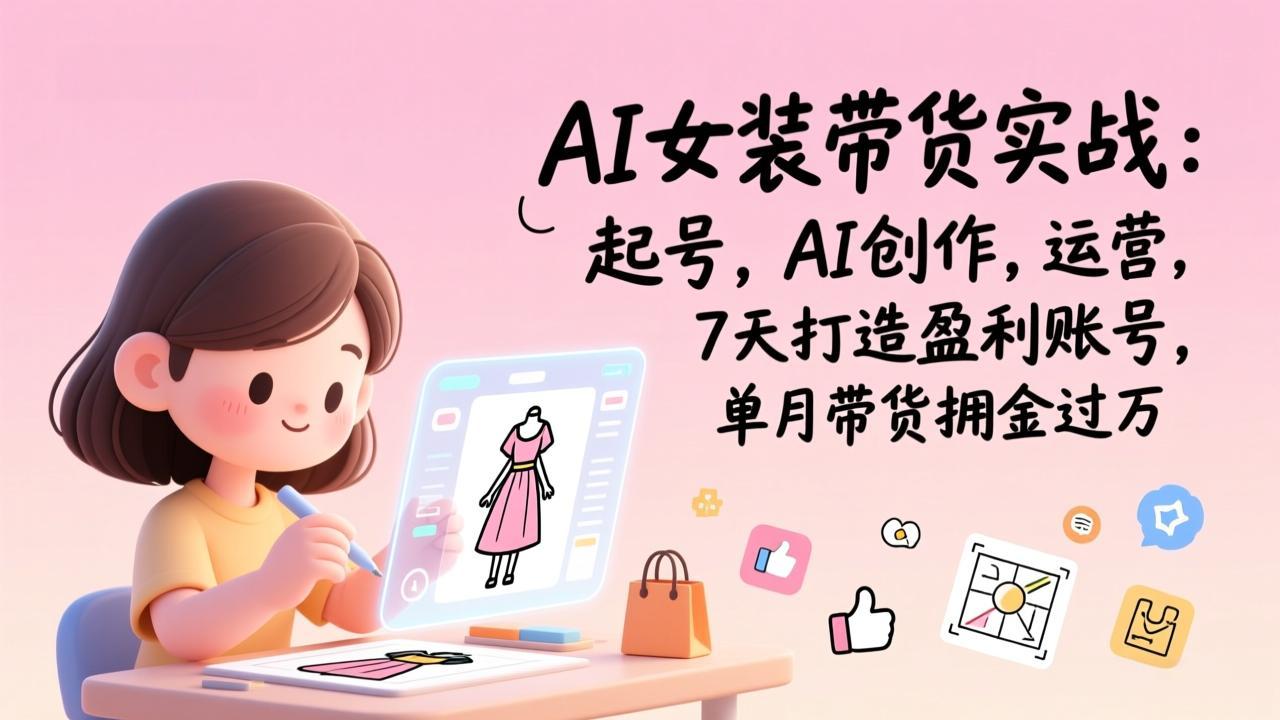 AI女装带货实战：起号，AI创作，运营，7天打造盈利账号，单月带货佣金过万-网创资源站