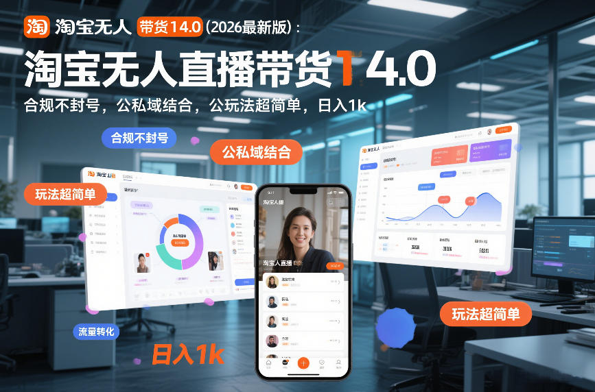 淘宝无人直播带货14.0(2026最新版)：合规不封号，公私域结合，玩法超简单，日入1k+【揭秘】-网创资源站