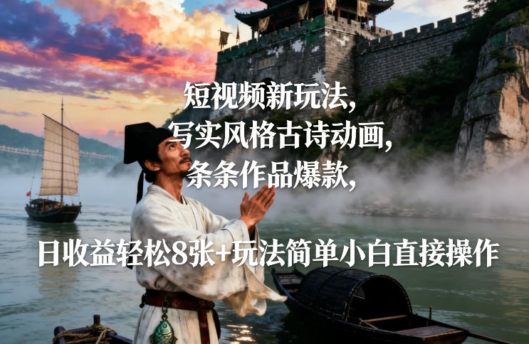 短视频新玩法，写实风格古诗动画，条条作品爆款，日收益轻松8张+玩法简单小白直接操作-网创资源站