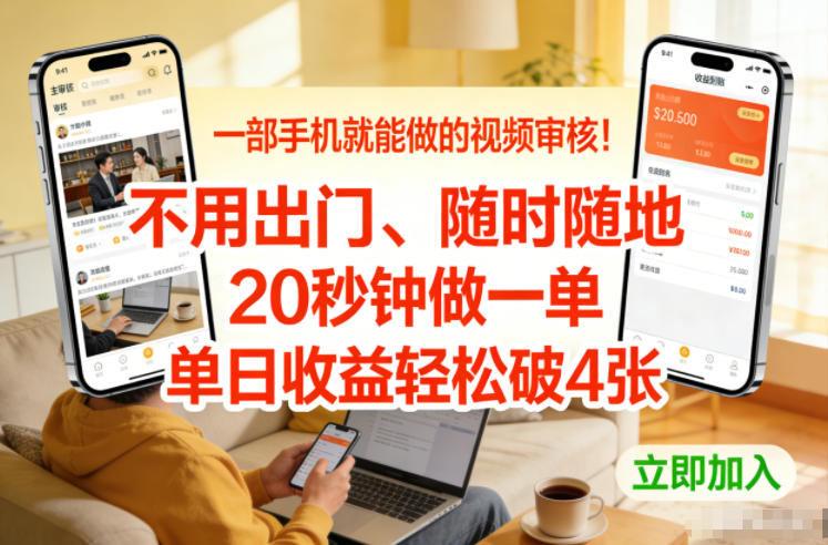 一部手机就能做的视频审核！不用出门，随时随地，20秒钟做一单，单日收益轻松破4张【揭秘】-网创资源站
