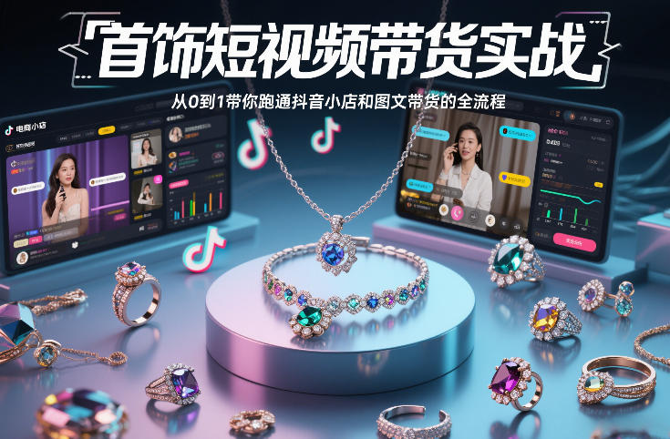 首饰短视频带货实战，从0到1带你跑通抖音小店和图文带货的全流程-网创资源站