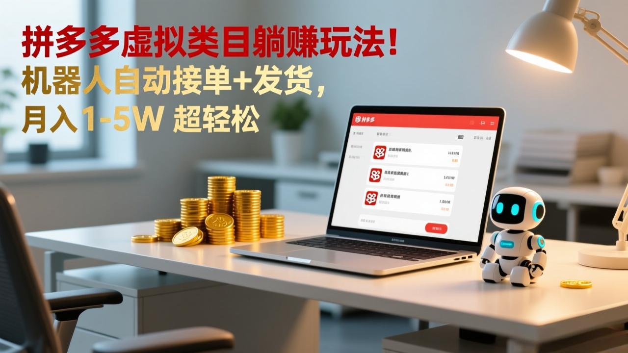 多多虚拟类目躺赚玩法！机器人自动接单+发货，月入 1-5W 超轻松-网创资源站