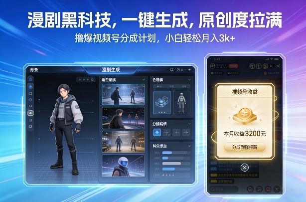 漫剧黑科技，一键生成，原创度拉满，撸爆视频号分成计划，小白轻松月入3k+-网创资源站