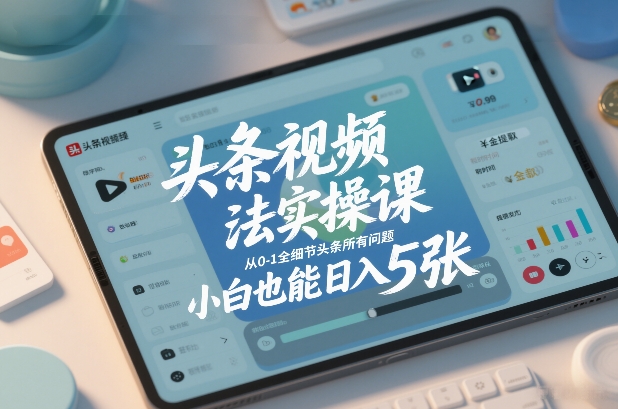 头条视频玩法实操课，从0-1全细节头条所有问题，小白也能日入5张-网创资源站