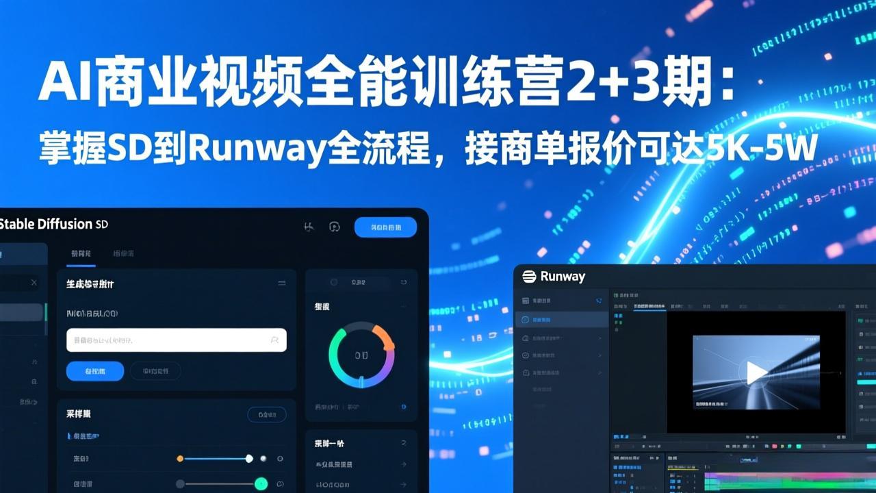 AI商业视频全能训练营2+3期：掌握SD到Runway全流程，接商单报价可达5K-5W-网创资源站