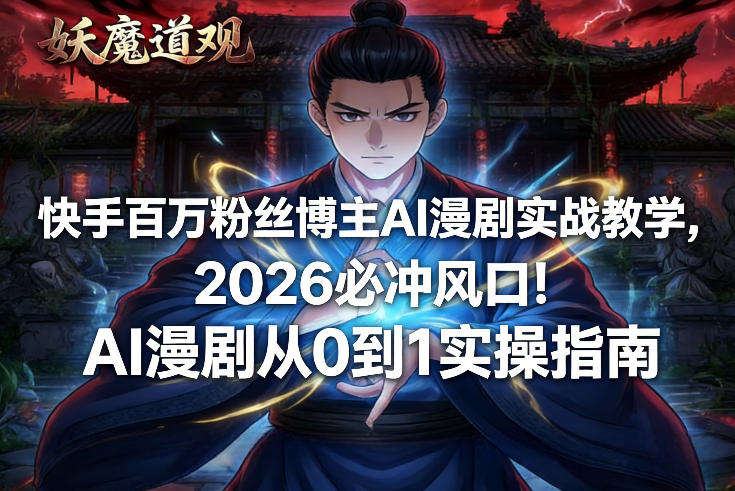 快手百万粉丝博主AI漫剧实战教学，2026必冲风口！AI漫剧从0到1实操指南-网创资源站