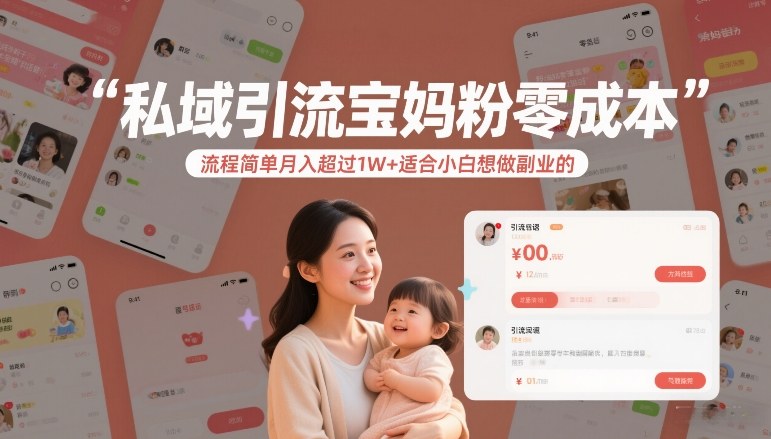 私域引流宝妈粉零成本流程简单月入超过1W+适合小白想做副业的-网创资源站