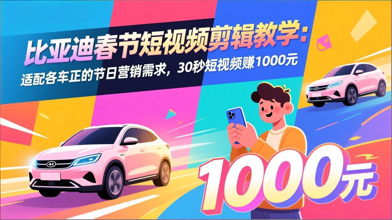 比亚迪春节短视频剪辑教学：适配各车企的节日营销需求，30秒短视频赚1000元-网创资源站