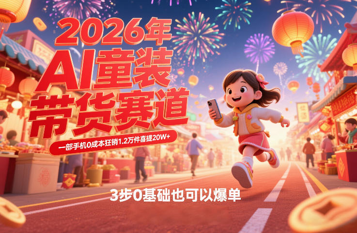 AI童装新春带货赛道，一部手机0成本狂销1.2万件喜提20W+，3步0基础也可以爆单-网创资源站