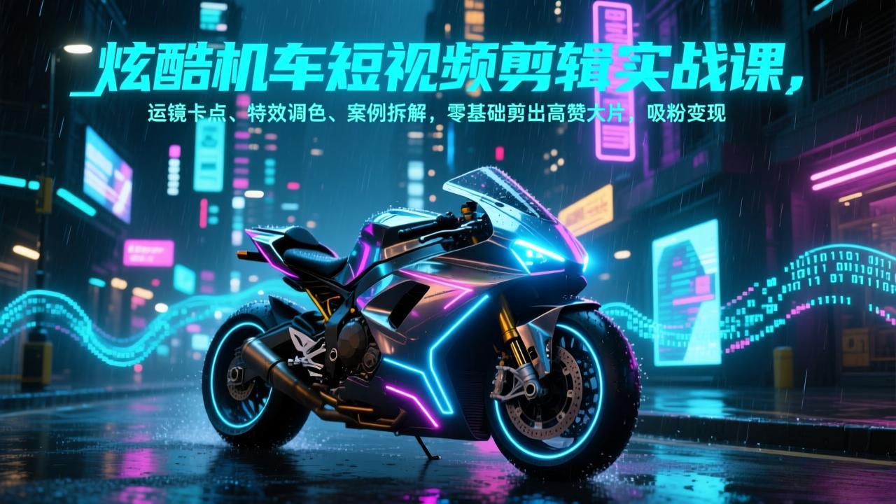 炫酷机车短视频剪辑实战课，运镜卡点、特效调色、案例拆解，零基础剪出高赞大片，吸粉变现-网创资源站