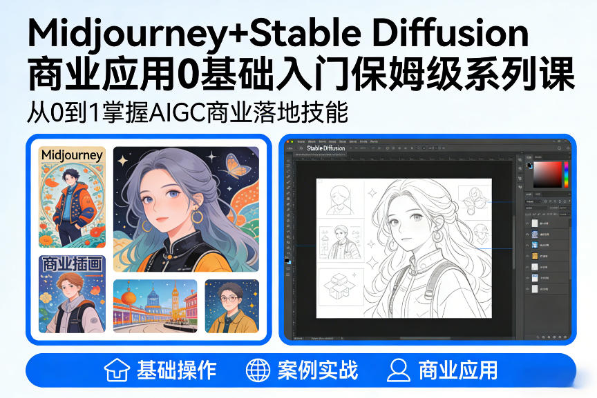 AIGC商业应用Midjourney+Stable Diffusion教程，0基础入门保姆级系列课-网创资源站