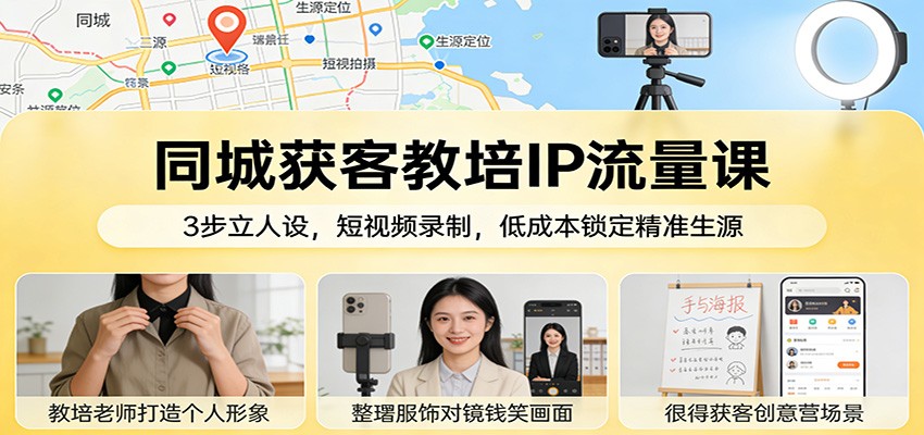 同城获客教培IP流量课：3步立人设，短视频录制，低成本锁定精准生源-网创资源站