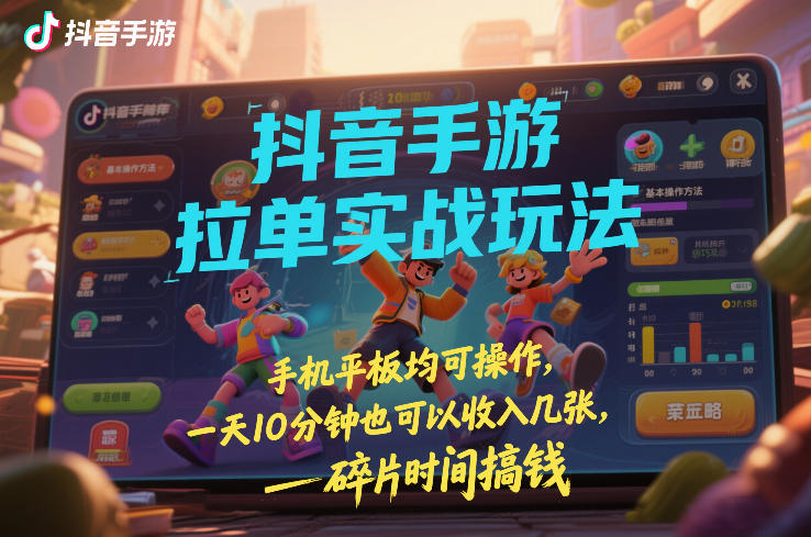 抖音手游拉单实战玩法，手机平板均可操作，一天10分钟也可以收入几张，碎片时间搞钱【揭秘】-网创资源站