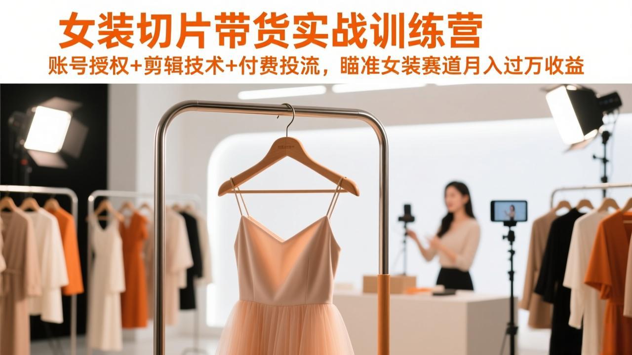 女装切片带货实战训练营，账号授权+剪辑技术+付费投流，瞄准女装赛道月入过万收益-网创资源站