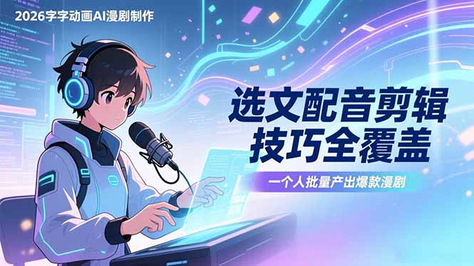 2026字字动画AI漫剧制作-1期，选文配音剪辑技巧全覆盖，一个人就能批量产出爆款漫剧-网创资源站