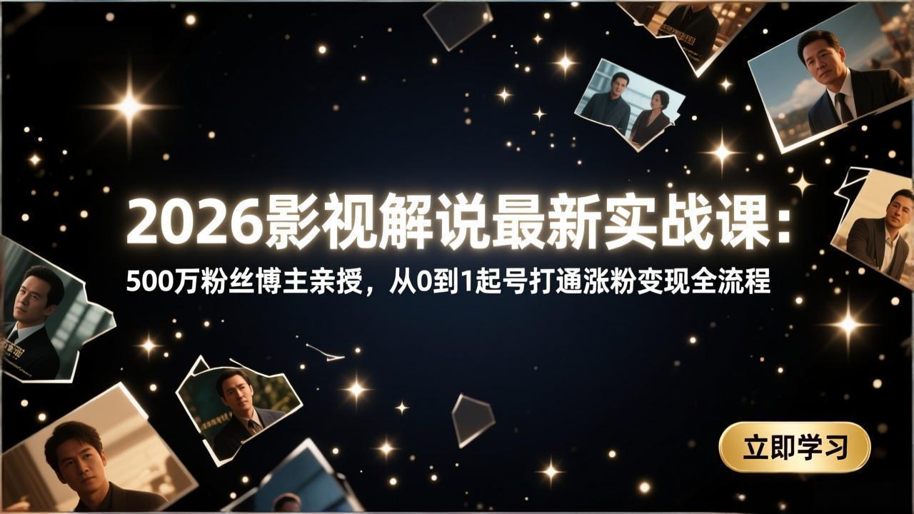 2026影视解说最新实战课：500万粉丝博主亲授，从0到1起号打通涨粉变现全流程-网创资源站
