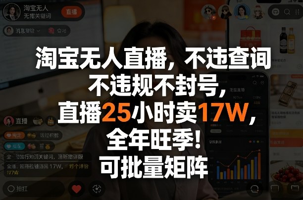 淘宝无人直播，不违规不封号，直播25小时卖17W，全年旺季！可批量矩阵【揭秘】-网创资源站