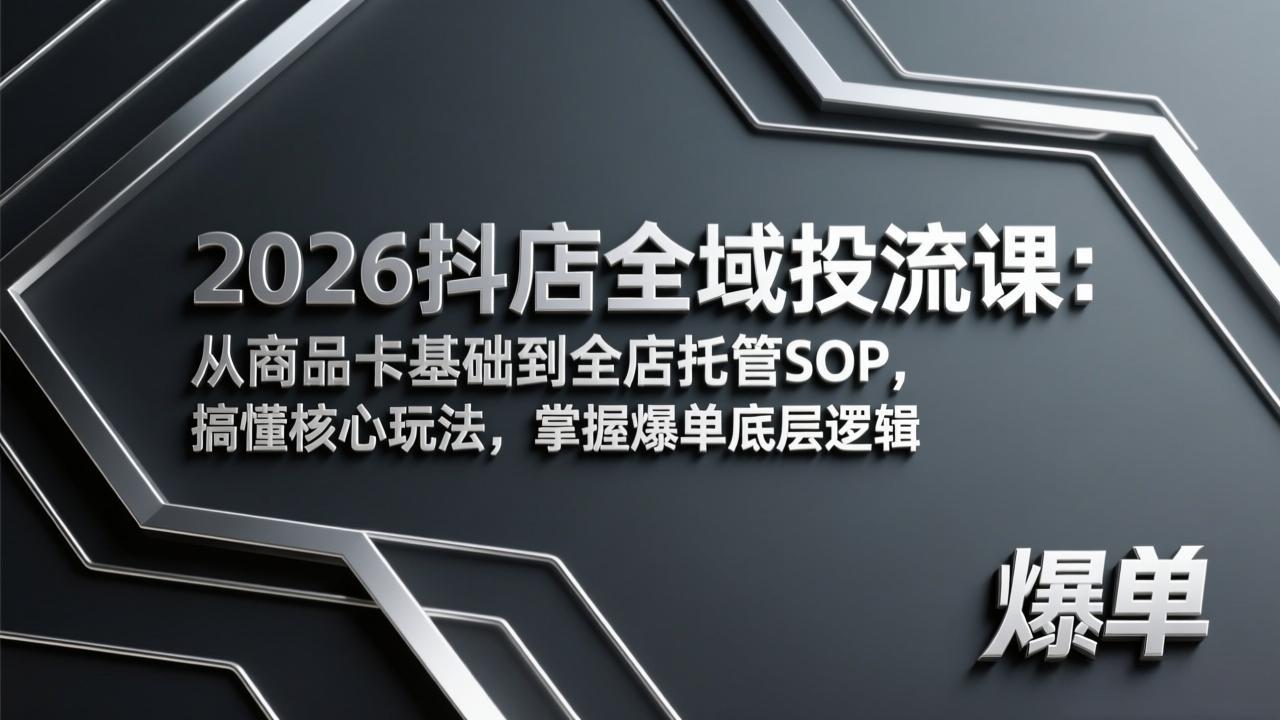 2026抖店全域投流课：从商品卡基础到全店托管SOP，搞懂核心玩法，掌握爆单底层逻辑-网创资源站