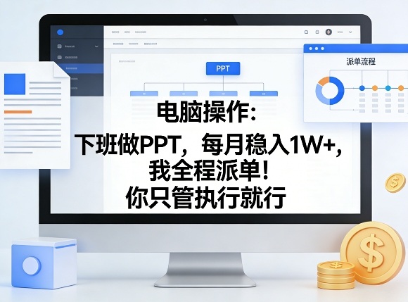 电脑操作：下班做PPT，每月稳入1W+，我全程派单！你只管执行就行【揭秘】-网创资源站