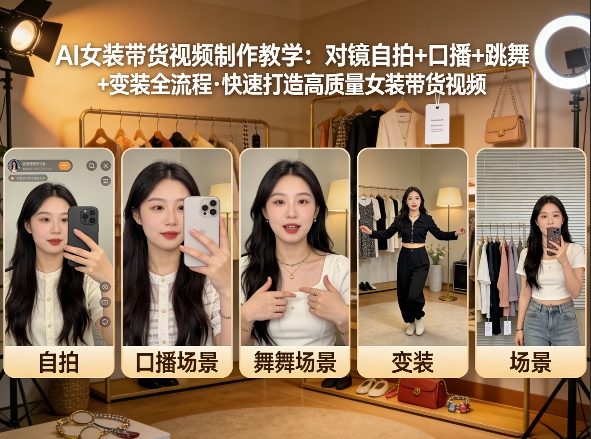 AI女装带货视频制作教学，对镜自拍、口播、跳舞、变装全流程，快速打造高质量女装带货视频-网创资源站