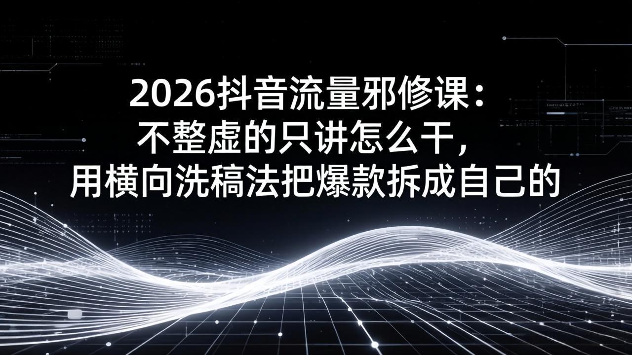 2026抖音流量邪修课：不整虚的只讲怎么干，用横向洗稿法把爆款拆成自己的-网创资源站