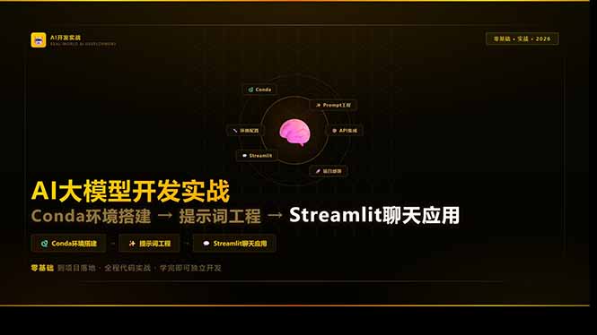 AI大模型开发实战：Conda环境搭建→提示词工程→Streamlit聊天应用，零基础到项目落地-网创资源站